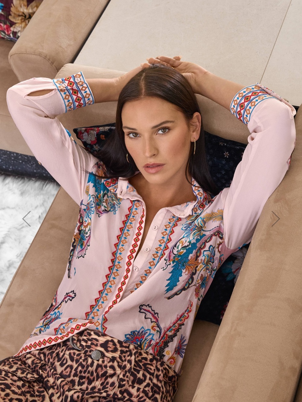 Johnny Was Light Pink Paisley Embroidered Shirt